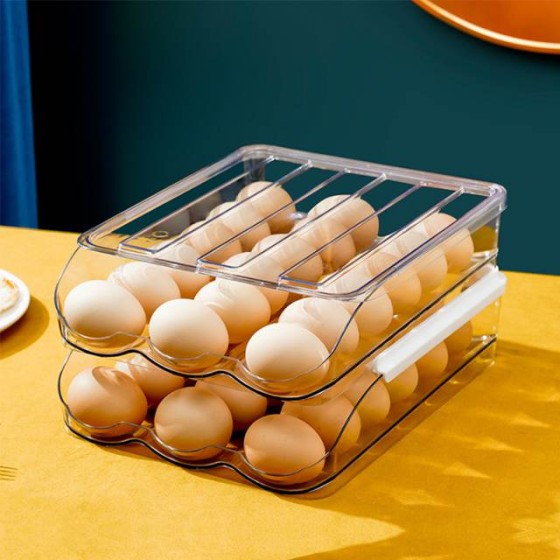 Household transparent kitchen refrigerator egg storage box, fresh-keeping rolling drawer-type egg box