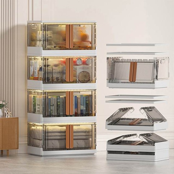 No-installation plastic foldable multi-layer semi-transparent door toy and snack storage cabinet, storage box