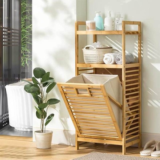 Pure natural bamboo household storage rack, bathroom rack, dirty clothes basket storage bucket. Storage basket